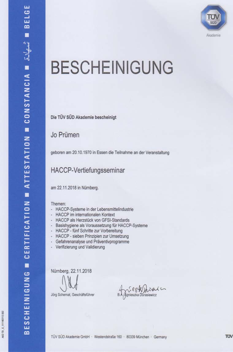Regelmäßige Fortbildungen HACCP